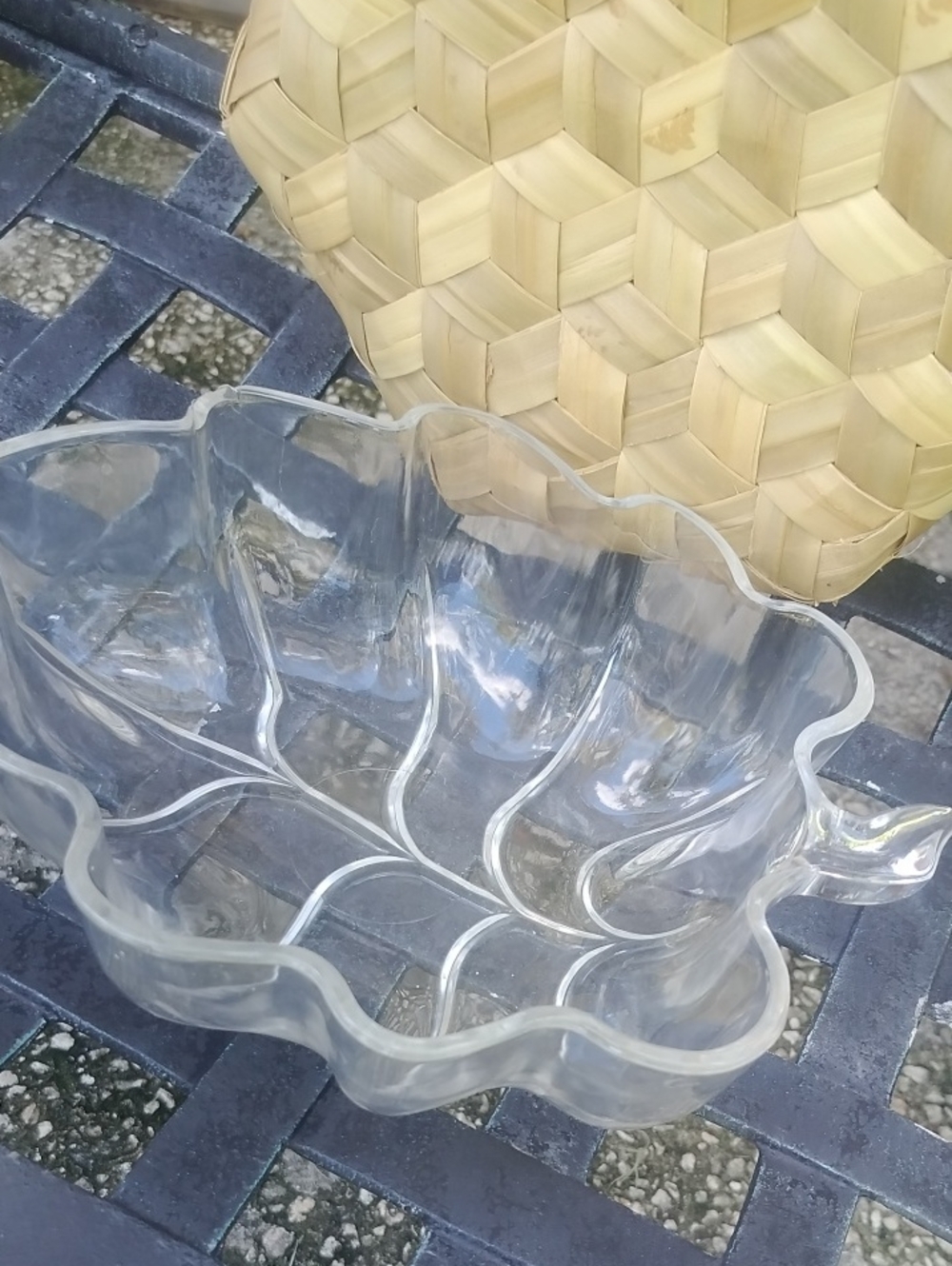 Vintage Clear Glass Large Leaf Serving Bowl Statement Piece